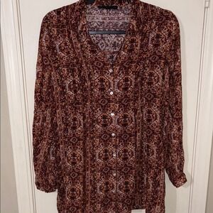 Brown Relaxed Sleeve Blouse with Mandarin Collar